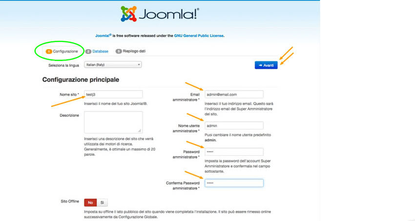 Installazione Joomla 3 Step 1