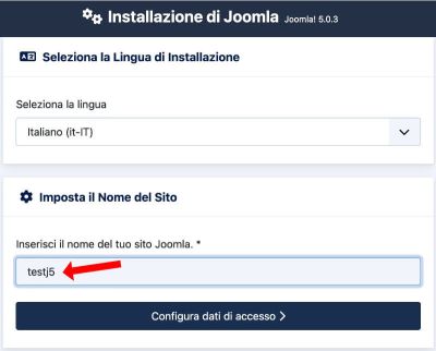 installazione di Joomla!® 5 lingua e nome sito
