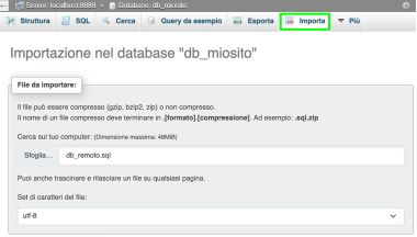 importare tabelle con phpMyAdmin