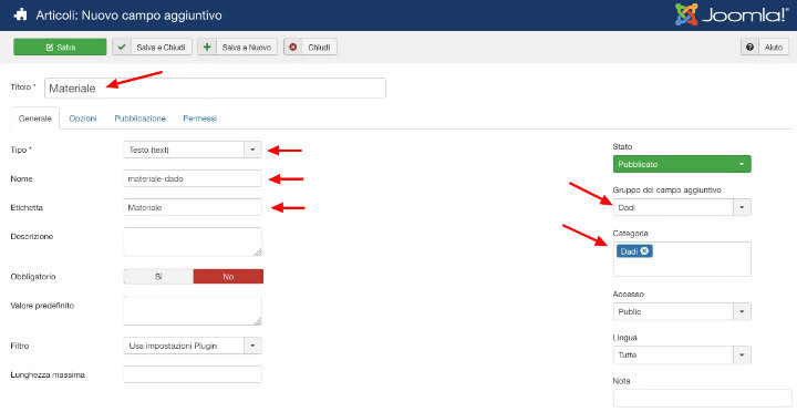 campi aggiuntivi joomla 4