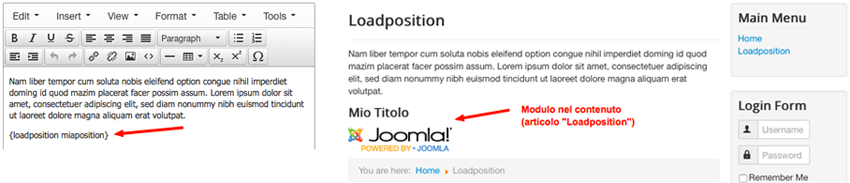 Loadposition modulo nel contenuto