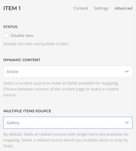 item dinamico sorgenti multiple