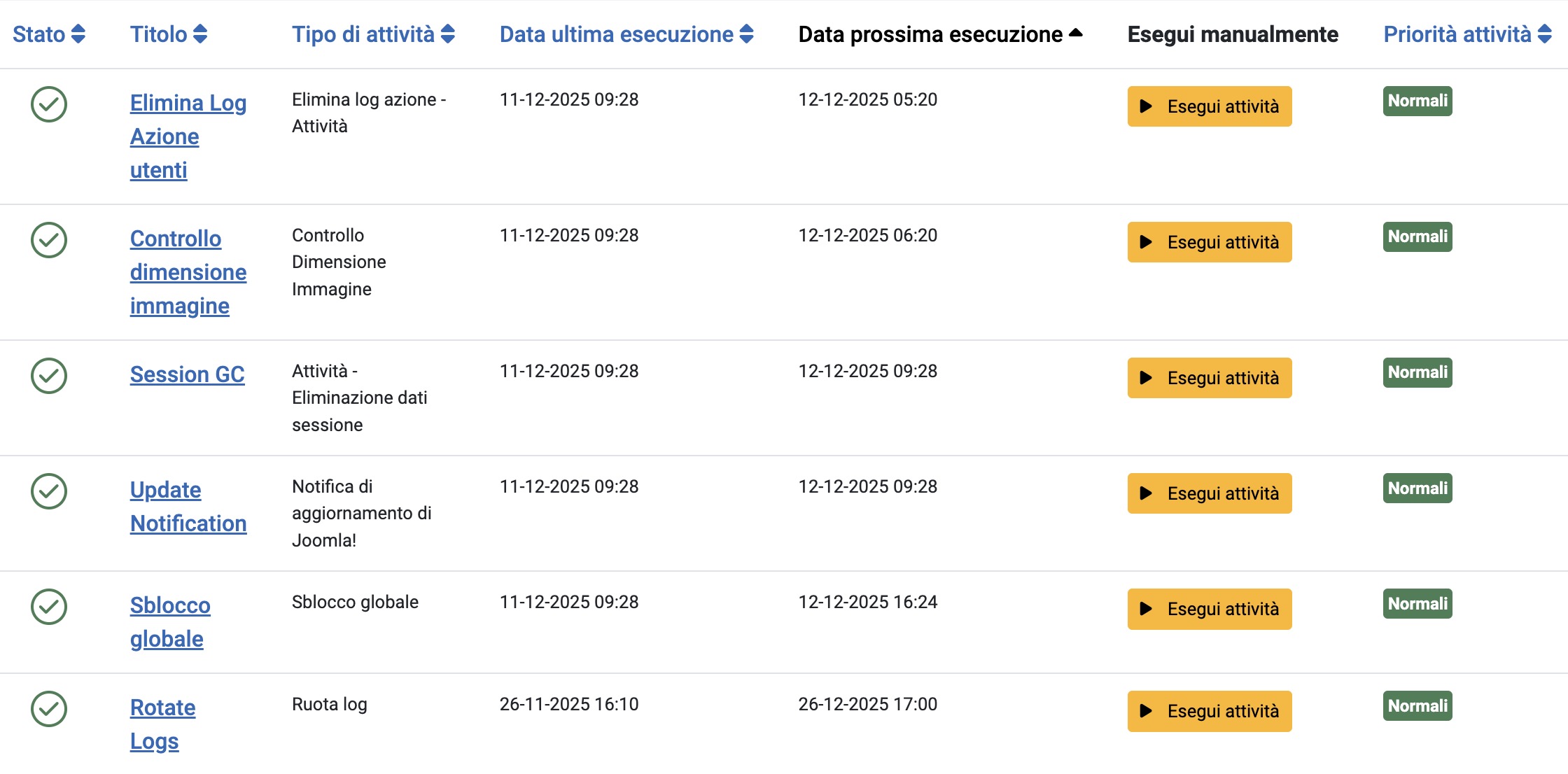 tabella attività pianificate