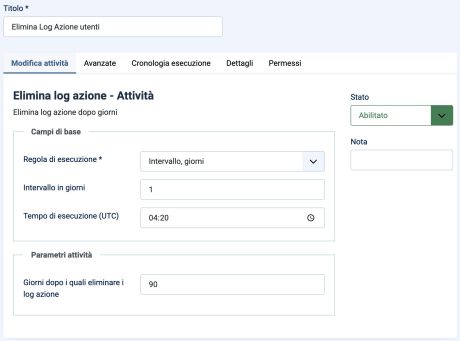 task: elimina log azione