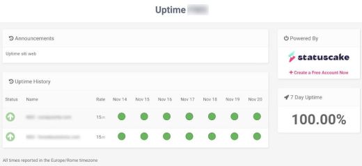 report uptime con grafici a torta