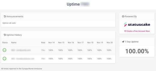 report uptime con percentuali