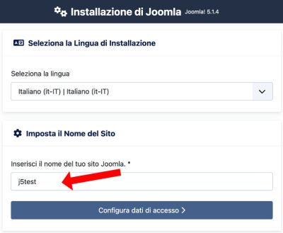 installazione di Joomla!® 5 lingua e nome sito