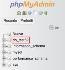 phpmyadmin, selezionare il database