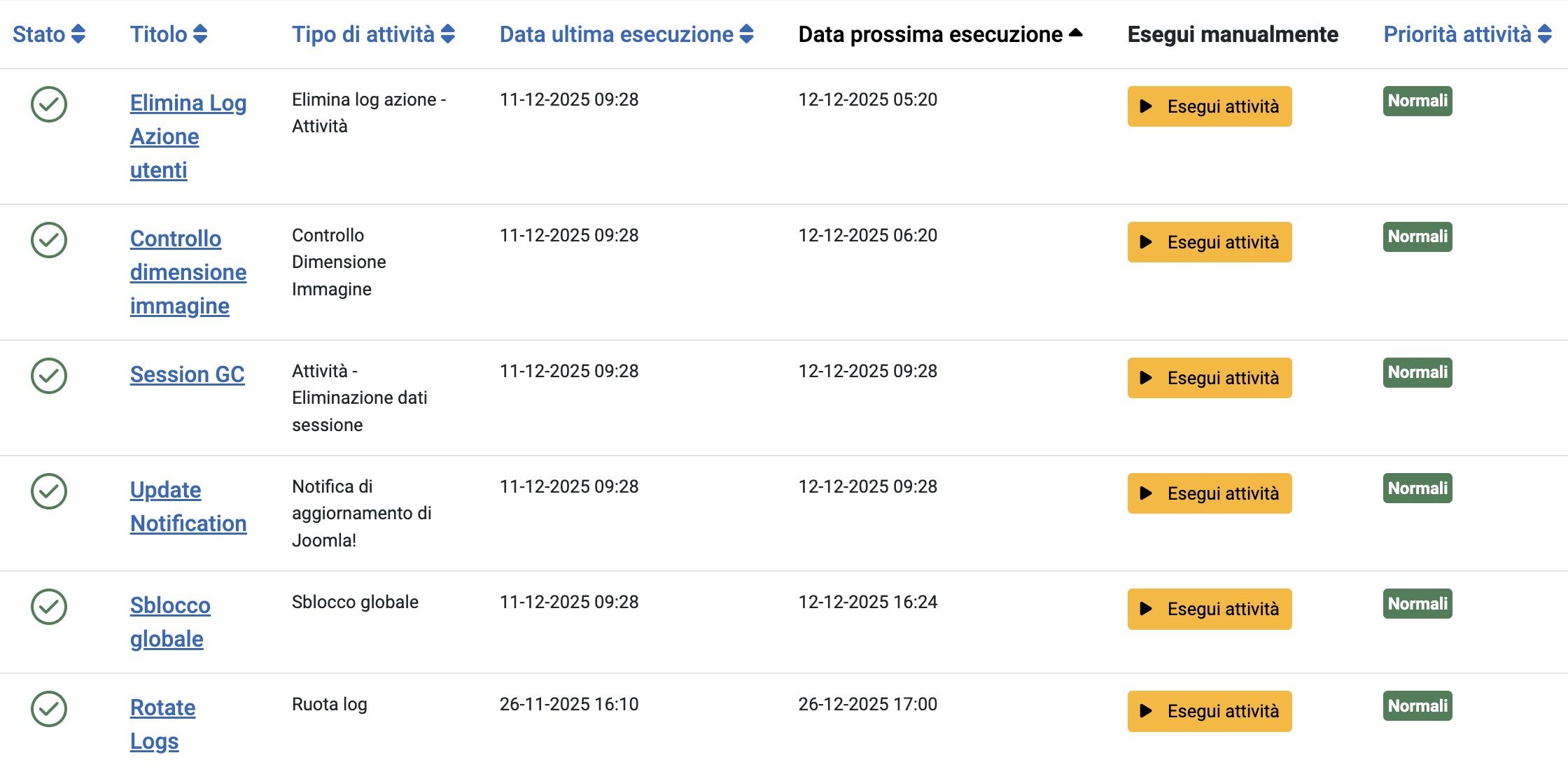 tabella attività pianificate