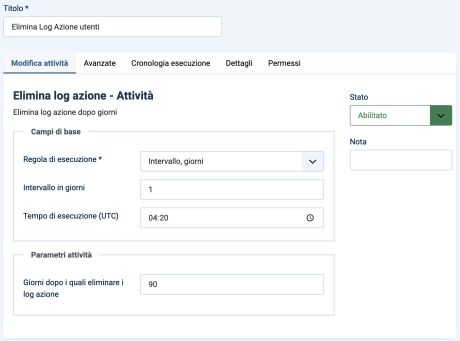 task: elimina log azione